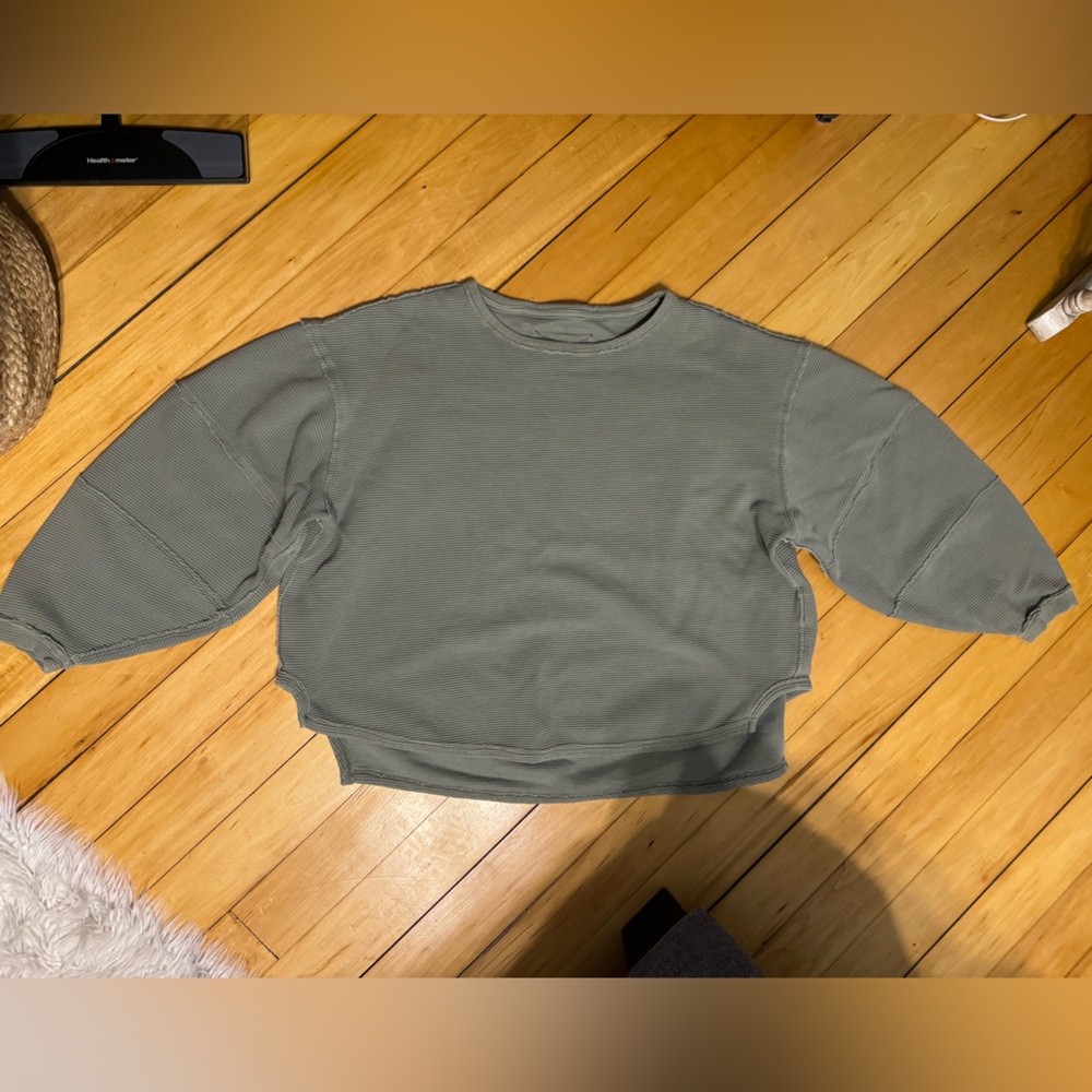 We The Free Sage Ribbed Crewneck Long Sleeve Top